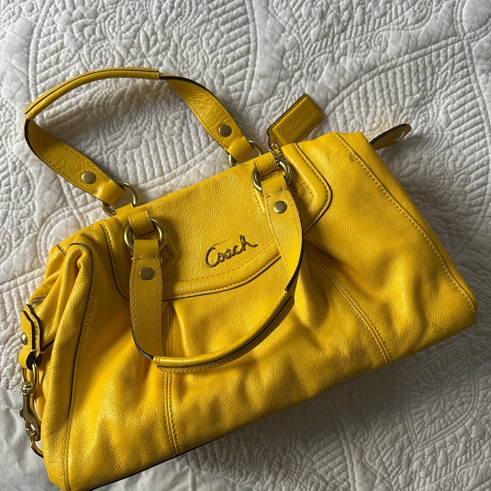 Coach Vibrant Yellow Satchel Purse/Bag + Adjustable strap